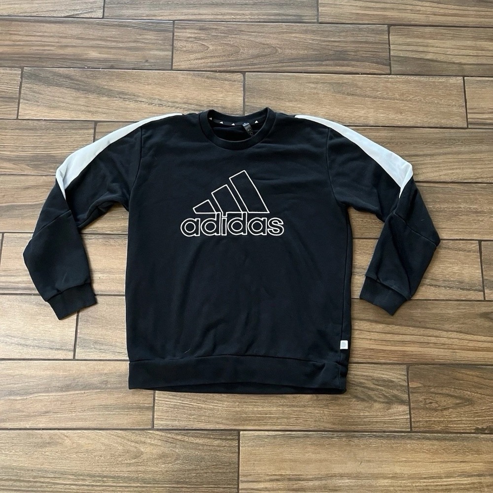 Adidas Mens Large Black Logo Crewneck Sweatshirt Athletic Pullover